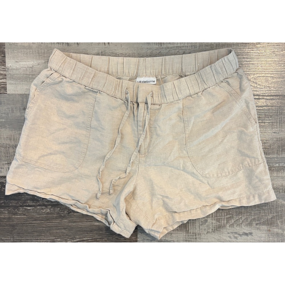 Liz Claiborne Womens Linen Blend Drawstring Shorts Beige Oatmeal Size M
